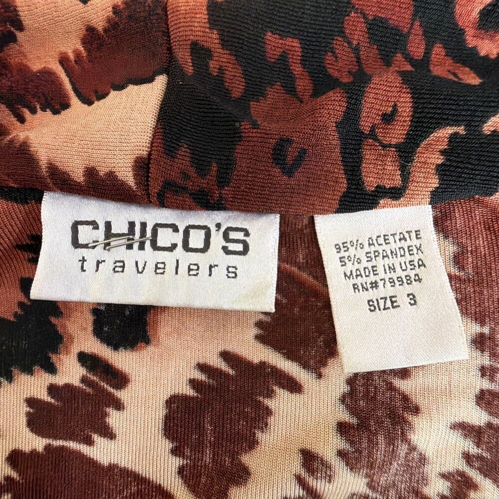Chico's 3 Travelers Peplum Hem Jacket xl Brown Animal Print bohemian vintage - Picture 11 of 13
